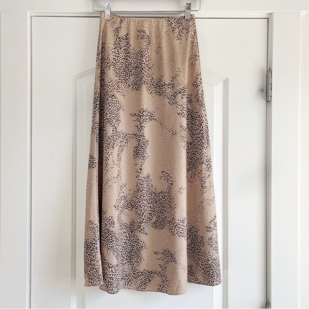 Anthropologie Current Air Animal Print Satin Midi Skirt - XS